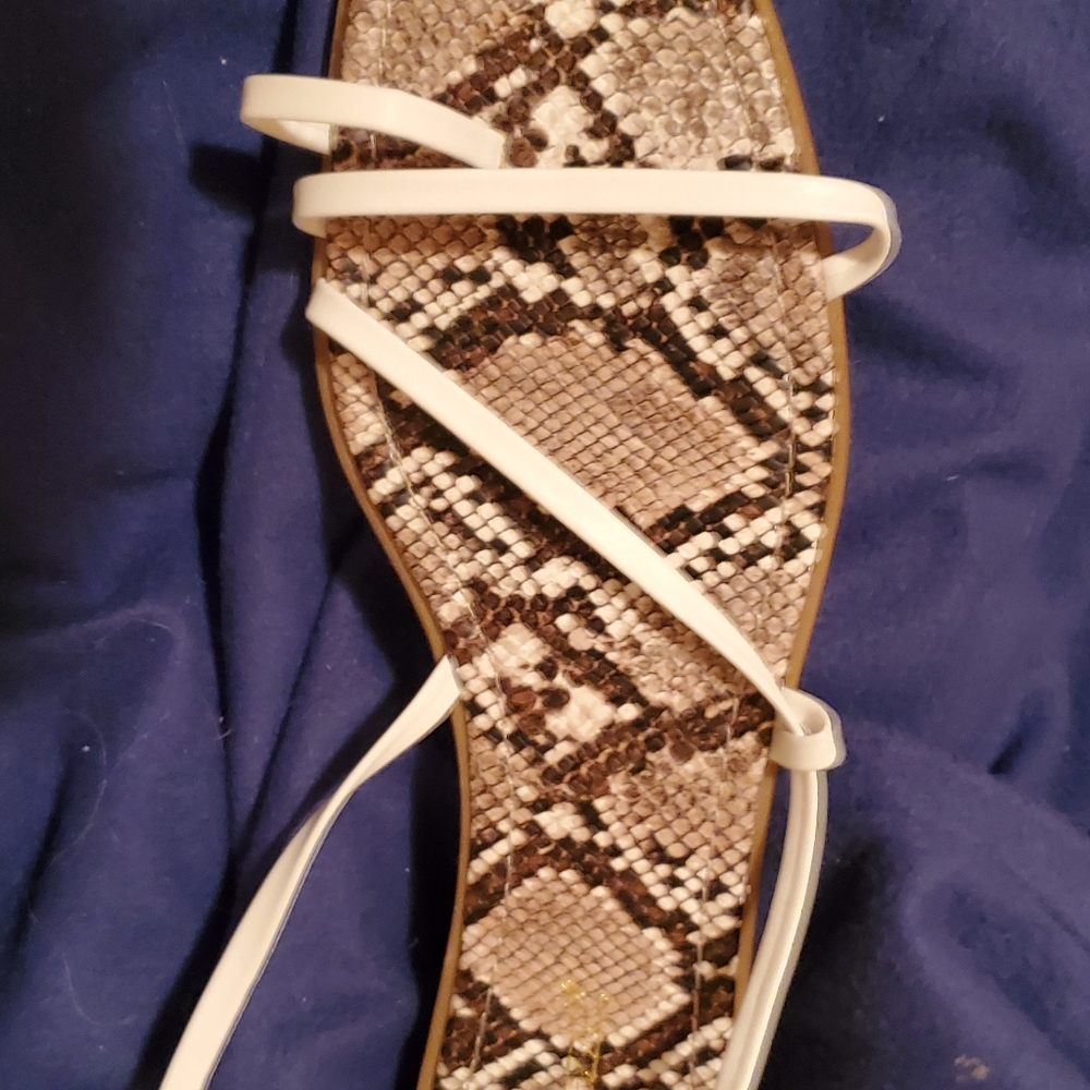 Womens sandals with straps size 11 white with snakeskin bottom